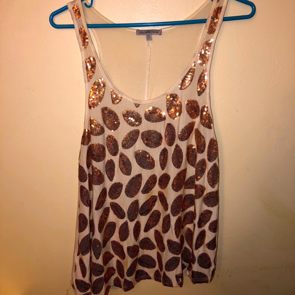 Tank top golden sequin leaves